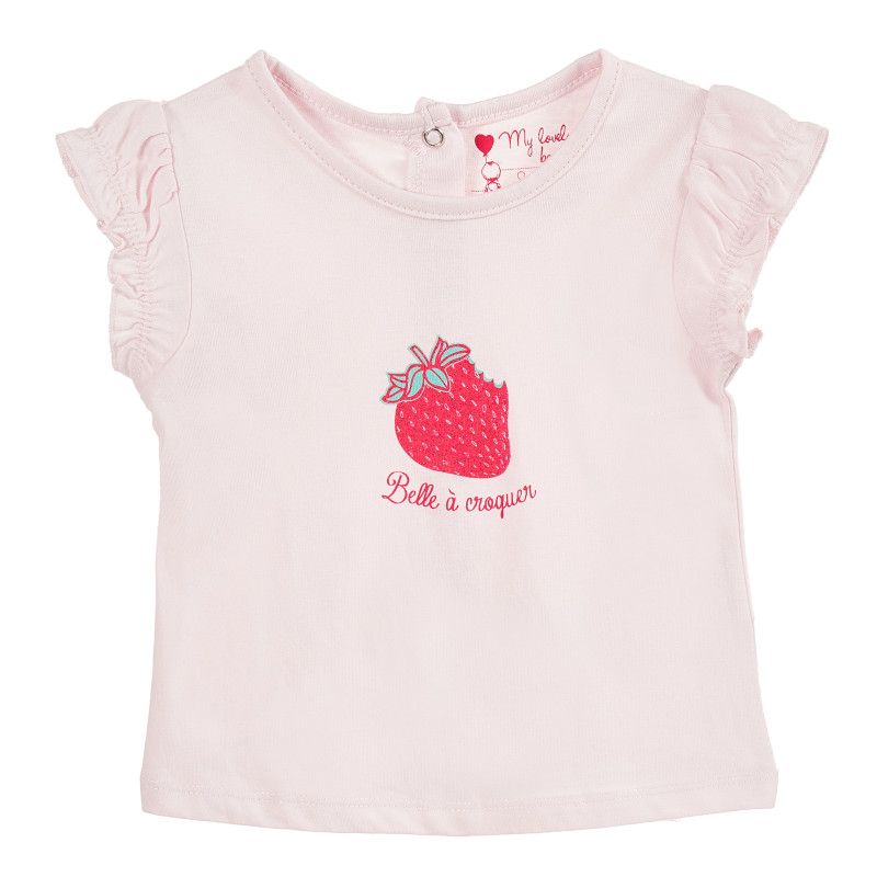Bluză roz din bumbac cu imprimeu căpșune, pentru fetițe  171425