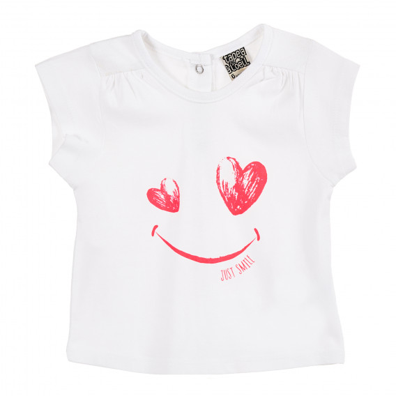 Rochie din bumbac alb cu imprimeu de față zâmbitoare pentru fetițe Tape a l'oeil 171461 