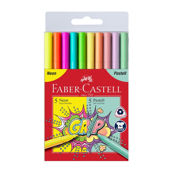 Carioci cu vârf rotund - 5 culori neon și 5 culori pastel Faber Castell 172423 