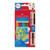 10 culori - 3 creioane cu capăt dublu pentru acuarelă, Grip 2001 Faber Castell 172427 