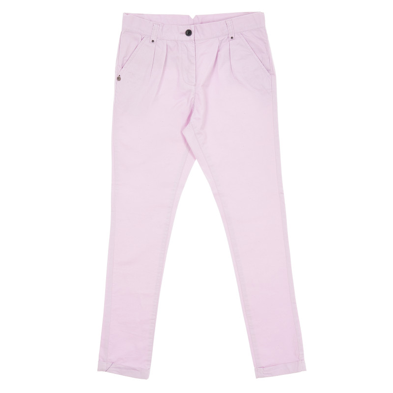 Pantaloni din bumbac violet deschis cu nasture decorativ pentru fete  173110
