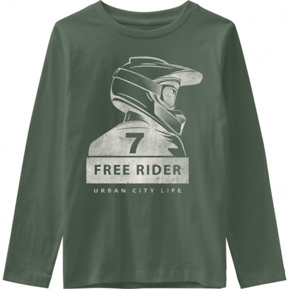 Bluză din bumbac organic cu mâneci lungi și imprimeu motociclist pentru băieți, verde Name it 173173 