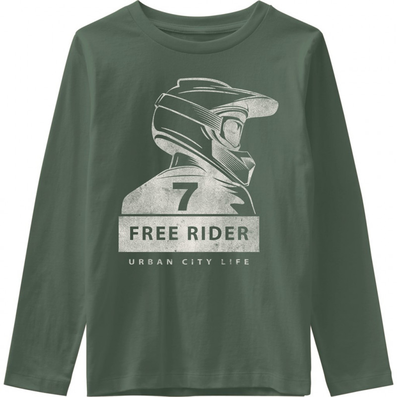 Bluză din bumbac organic cu mâneci lungi și imprimeu motociclist pentru băieți, verde  173173