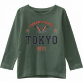 Bluză din bumbac organic cu inscripție Tokyo pentru băieți, verde Name it 173184 