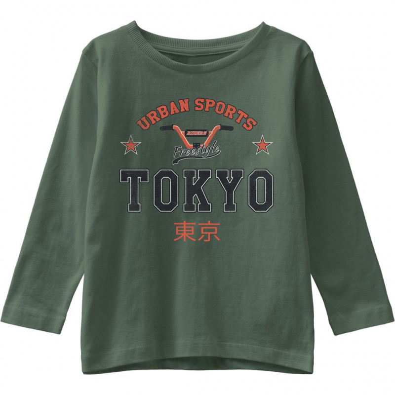 Bluză din bumbac organic cu inscripție Tokyo pentru băieți, verde  173184
