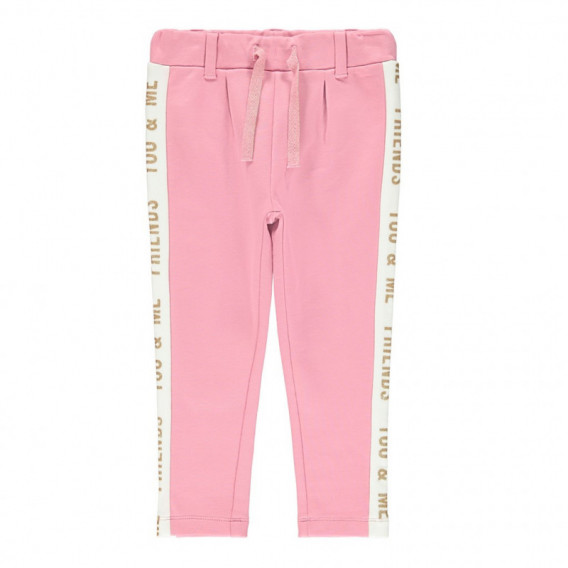 Pantaloni din bumbac roz cu margine albă pentru fete Name it 173199 2