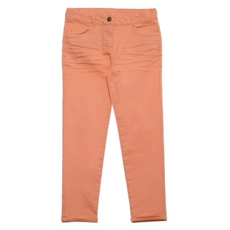 Pantaloni de bumbac pentru fete de culoare corai  175094