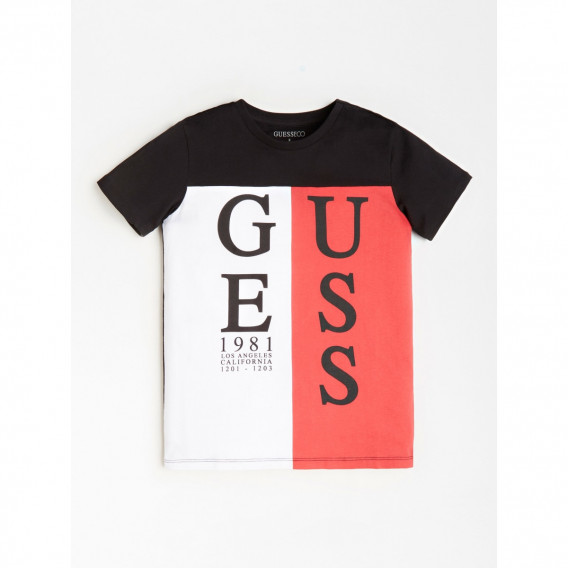 Tricou din bumbac cu inscripție neagră, pentru băieți, culorile alb și roșu Guess 175818 3