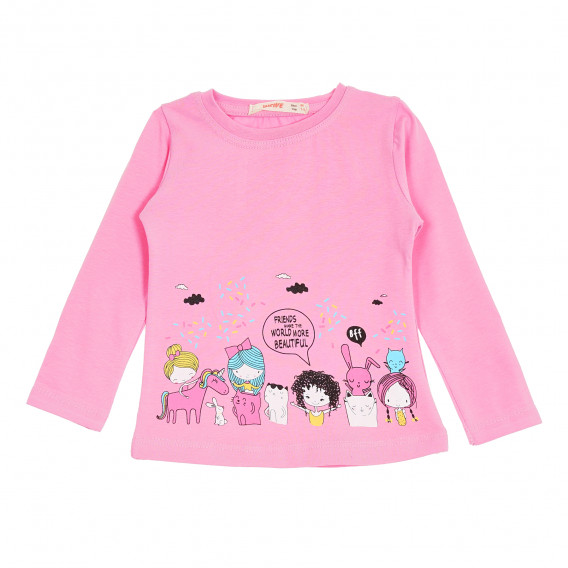 Bluză din bumbac cu imprimeu color pentru fete, roz Acar 176148 