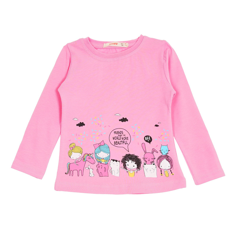 Bluză din bumbac cu imprimeu color pentru fete, roz  176148