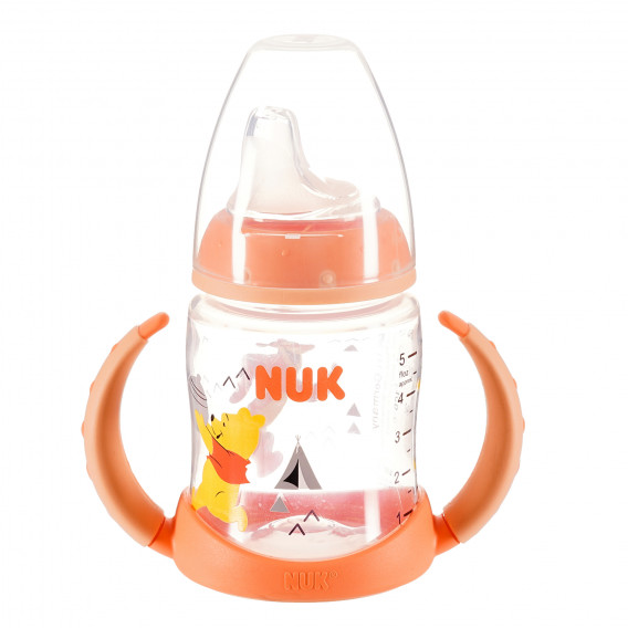 Sticlă cu mânere pentru suc, roz, cu tetină 6+ luni, 150 ml. NUK 176617 
