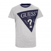 Tricou din bumbac cu sigla brandului pentru băieți, gri Guess 176656 