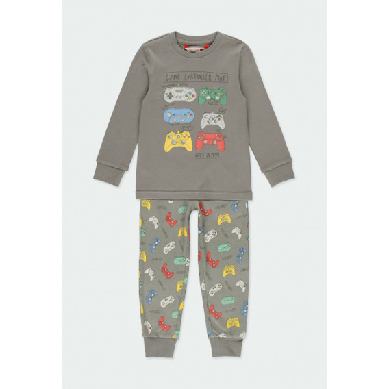 Pijamale din bumbac din două piese cu mâneci lungi pentru băieți, gri Boboli 177138 