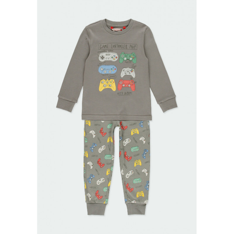 Pijamale din bumbac din două piese cu mâneci lungi pentru băieți, gri  177138