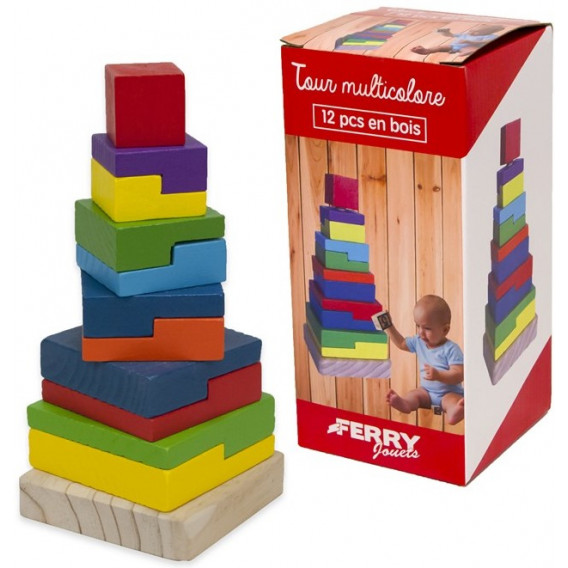 Turn geometric din lemn, 12 piese Dino Toys 178644 