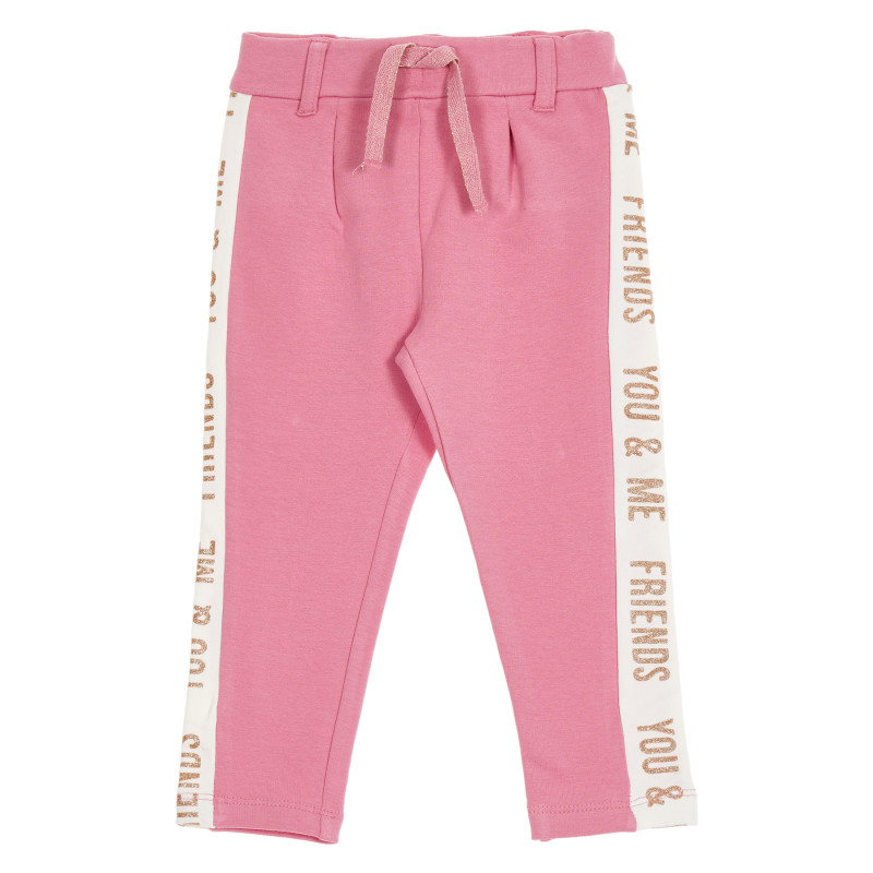 Pantaloni din bumbac roz cu margine albă pentru fete  180487