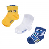 Set de 3 perechi șosete pentru fete, în galben, alb și albastru Boboli 180898 