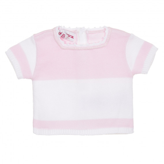 Bluză din bumbac alb cu roz pentru bebeluși Neck & Neck 181180 