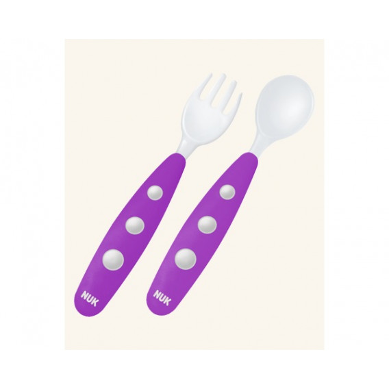 Set de furculiță și lingură de plastic, violet, pentru peste 8 luni NUK 181468 