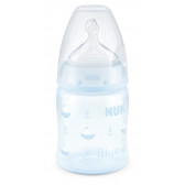 Sticlă din polipropilenă de culoare albastră, First choice, cu suzetă debit mediu pentru 0-6 luni, 150 ml NUK 181500 