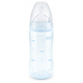 Sticlă din polipropilenă de culoare albastră, First choice, cu tetină cu debit mediu de 0-6 luni, 300 ml, Ancoră NUK 181506 