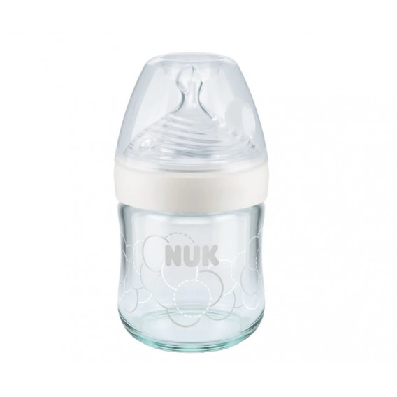 Biberon de sticlă de culoare albastră Nature Sense cu tetină cu debit mediu 0-6 luni, 240 ml NUK 181530 
