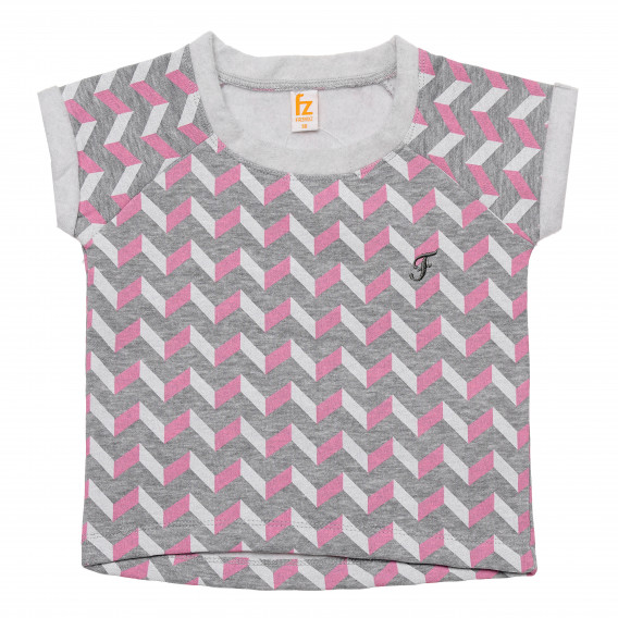 Tricou de bumbac pentru fete, imprimeu geometric cu roz FZ frendz 182077 