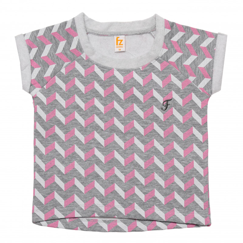 Tricou de bumbac pentru fete, imprimeu geometric cu roz  182077