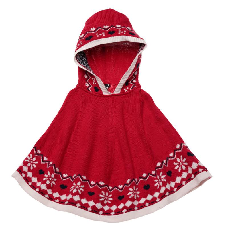 Poncho tricotat cu glugă pentru fetiță, roșu  182826