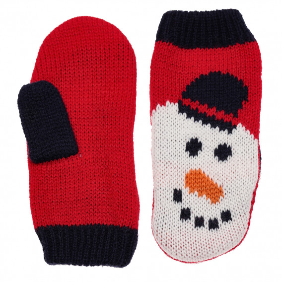 Mănuși tricotate roșii, cu model de  om de zăpadă Idexe 182879 