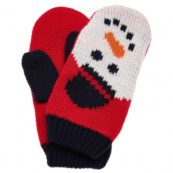 Mănuși tricotate roșii, cu model de  om de zăpadă Idexe 182880 2