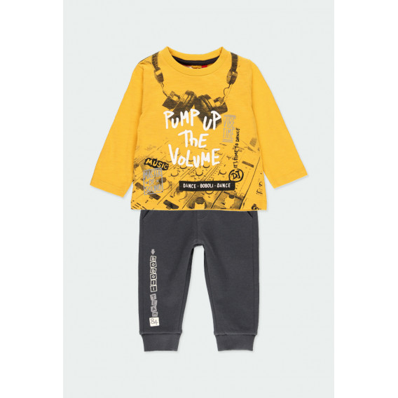 Set bluză și pantaloni din bumbac, în galben și gri, pentru băieți Boboli 185574 