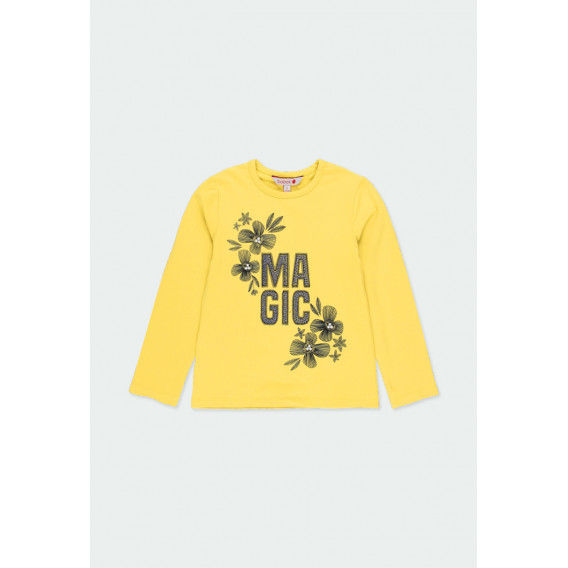 Bluză din bumbac cu mâneci lungi, pentru fete, cu inscripție și imprimeu floral, galben Boboli 185595 