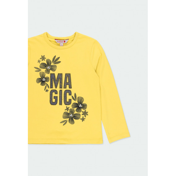 Bluză din bumbac cu mâneci lungi, pentru fete, cu inscripție și imprimeu floral, galben Boboli 185597 3