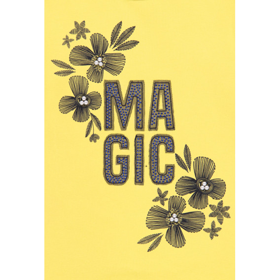 Bluză din bumbac cu mâneci lungi, pentru fete, cu inscripție și imprimeu floral, galben Boboli 185598 4