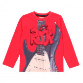 Bluză din bumbac cu mâneci lungi și imprimeu de chitară, pentru băieți, roșie Boboli 185675 