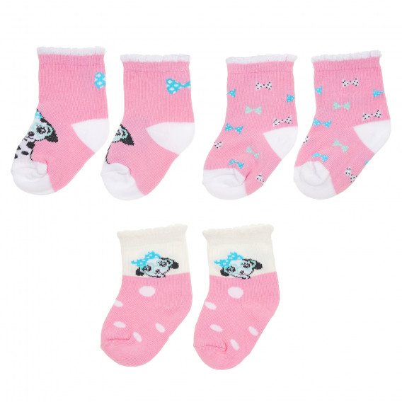 Set de trei perechi de șosete roz cu imprimeu cățeluș, pentru fetițe YO! 186622 
