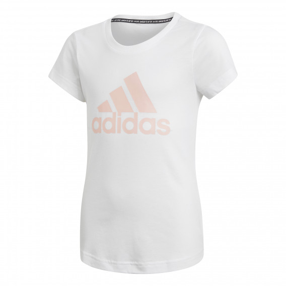 Tricou de marcă cu logo roz pentru fete, alb Adidas 187265 