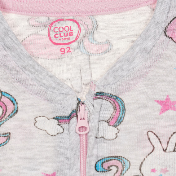 Salopetă-pijamale din bumbac cu decor unicorn pentru fetițe, gri Cool club 188889 2