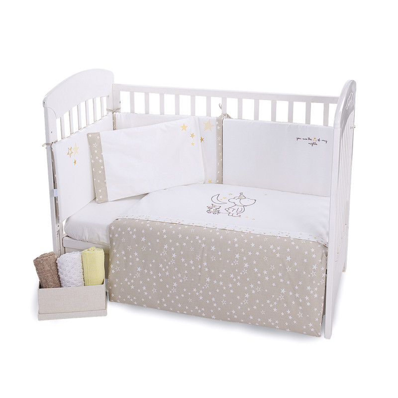 Set de lenjerie de pat pentru bebeluși - 6 părți, 70x140 cm, cu broderii, Little Dreamer Stars  189299