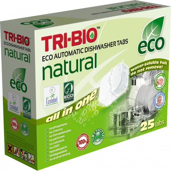 Tablete Eco naturale pentru mașină de spălat vase, cutie de carton, 25 buc. Tri-Bio 18949 