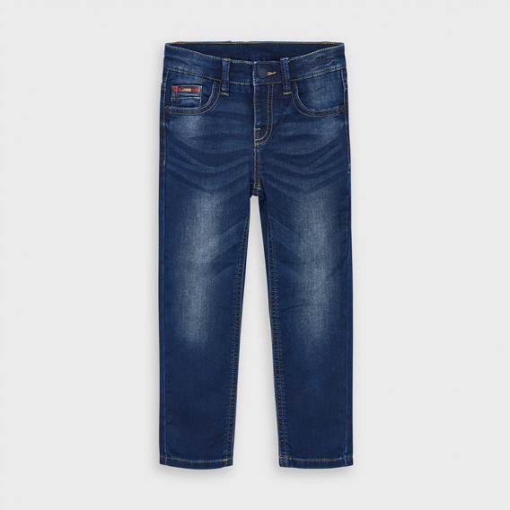 Jeans cu efect uzat și cusături colorate pentru băieți, albastru Mayoral 189720 