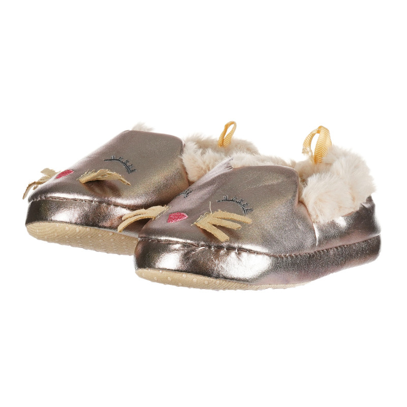 Papuci aurii cu aplicația unui pisoi cu mustăți, pentru fete  192932