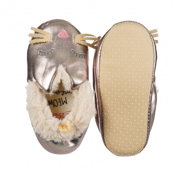 Papuci aurii cu aplicația unui pisoi cu mustăți, pentru fete Cool club 192934 3
