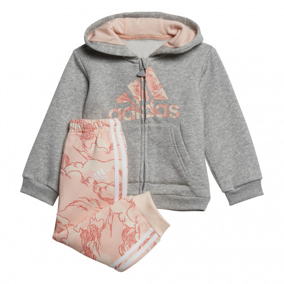 Set de hanorac și pantaloni Adidas, gri și roz pentru fete Adidas Set de hanorac și pantaloni Adidas, gri și roz pentru fete Adidas 193002