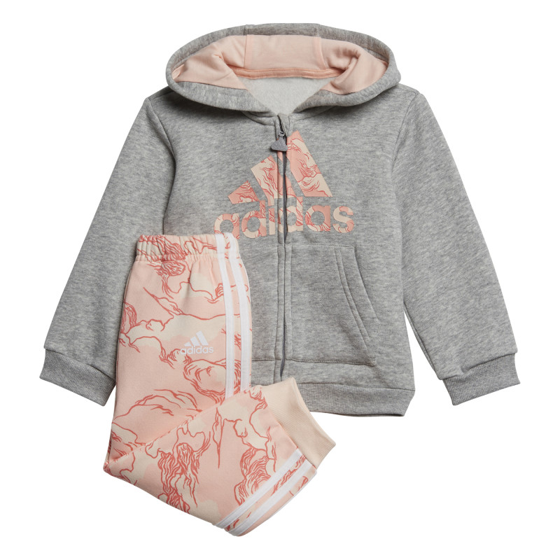 Set de hanorac și pantaloni Adidas, gri și roz pentru fete  193002