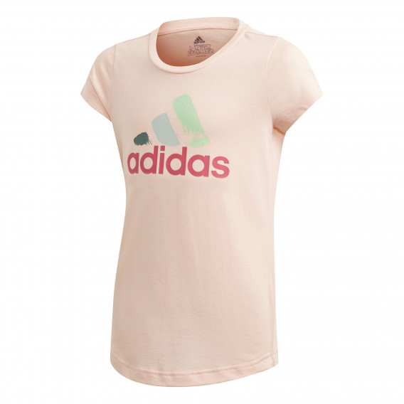 Tricou din bumbac cu sigla mărcii, roz deschis pentru fete Adidas 193121 