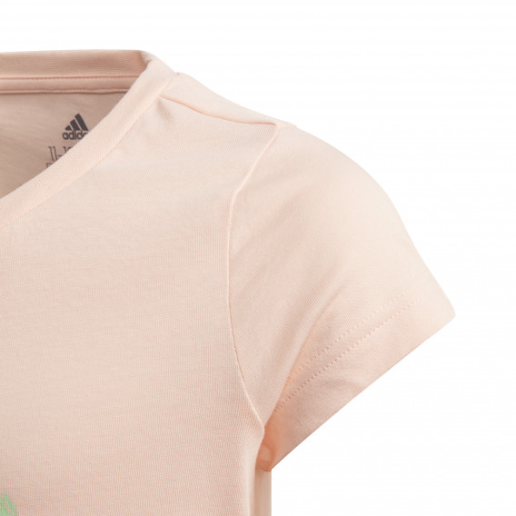 Tricou din bumbac cu sigla mărcii, roz deschis pentru fete Adidas 193124 4