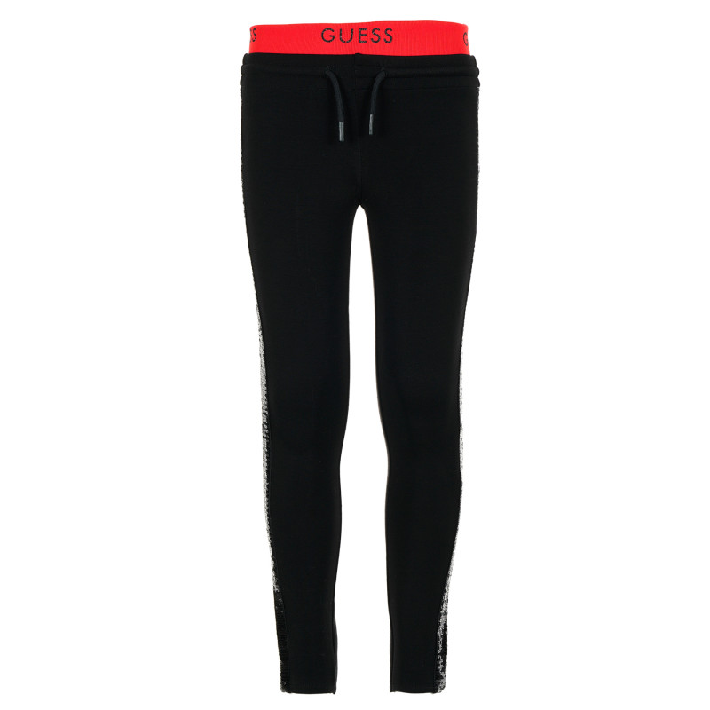 Pantaloni cu talie roșie elastică pentru fete, negri  194251