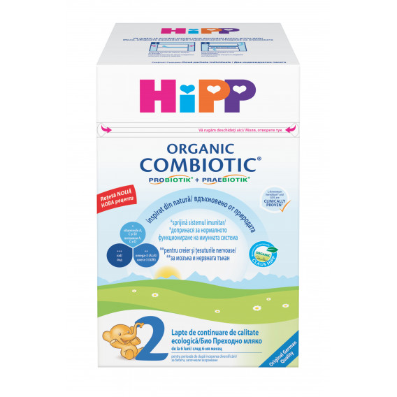 Lapte organic 2 combiotic, 6+ luni, cutie 800 gr. Hipp 19550 